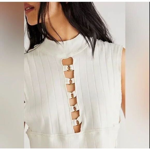 Free People x Tricia Fix Women's S Cream Harris Micro Crop Tank Top - Picture 7 of 7